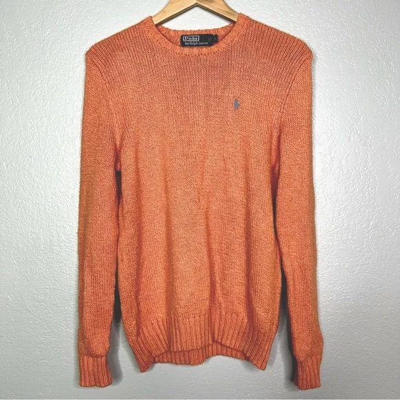 1990s Vintage Polo Ralph Lauren Preppy Sweater 100% Cotton Orange Pullover sz S - Picture 2 of 5